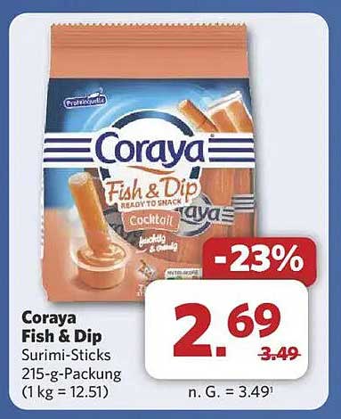 Coraya Fish & Dip Surimi-Sticks 215-g-Packung