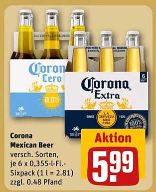 Corona Mexican Beer - 6 x 0,355-l-Fl.-Sixpack