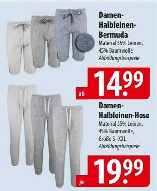Damen-Halbleinen-Bermuda und Damen-Halbleinen-Hose