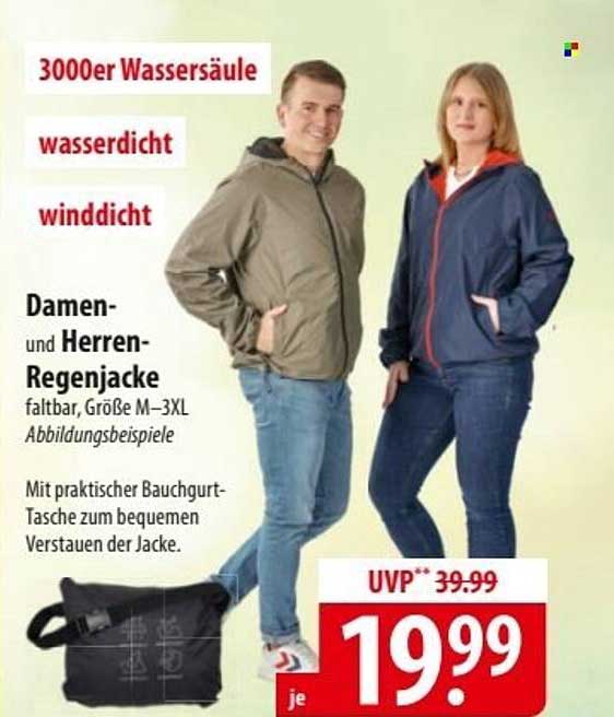 Damen- und Herren-Regenjacke faltbar, Größe M–3XL