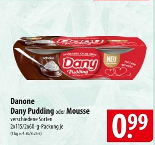 Danone Dany Pudding oder Mousse verschiedene Sorten 2x115/2x60-g-Packung je