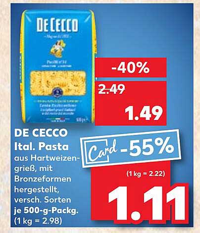 DE CECCO Ital. Pasta 500 g - 55% Ersparnis!