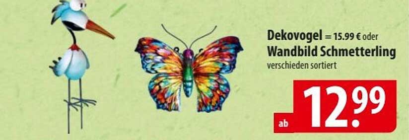 Dekovogel oder Wandbild Schmetterling – verschiedene sortiert