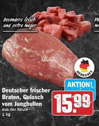 Deutscher frischer Braten, Gulasch vom Jungbullen aus der Keule 1 kg