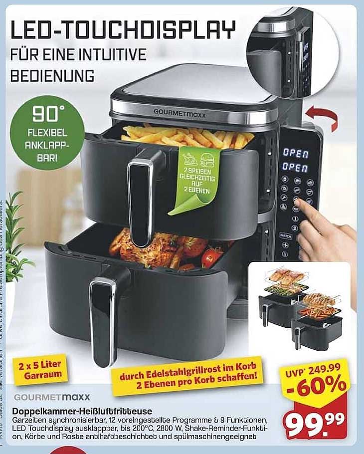Doppelkammer-Heißluftfritteuse von Gourmetmaxx - Jetzt zum Sonderpreis!