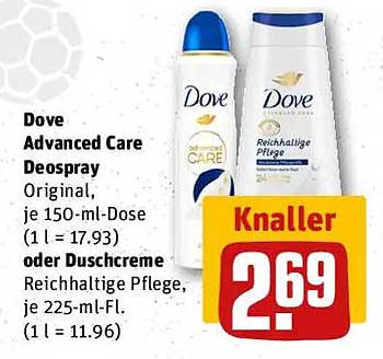 Dove Advanced Care Deospray oder Duschcreme