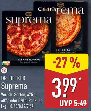 Dr. Oetker Suprema Pizza – Verschiedene Sorten, 475g, 487g oder 520g