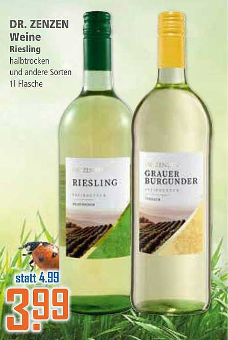 DR. ZENZEN Weine Riesling halbtrocken und andere Sorten 1l Flasche