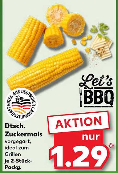 Dtsch. Zuckermais vorgegart, ideal zum Grillen je 2-Stück-Pack.