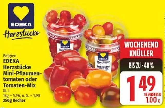 EDEKA Herzstücke Mini-Pflaumentomaten oder Tomaten-Mix, 250g Becher