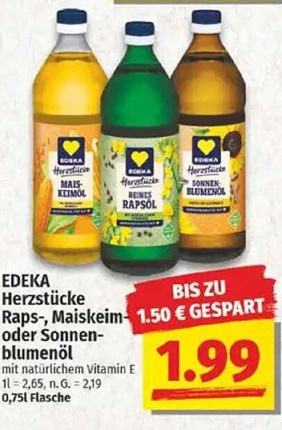 EDEKA Herzstücke Raps-, Maiskeim- oder Sonnenblumenöl