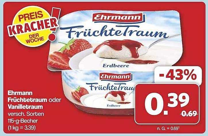 Ehrmann Früchtetraum oder Vanilletraum - 115 g Becher