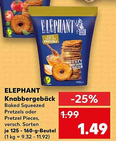 ELEPHANT Knabbergebäck – Baked Squeezed Pretzels oder Pretzel Pieces, versch. Sorten