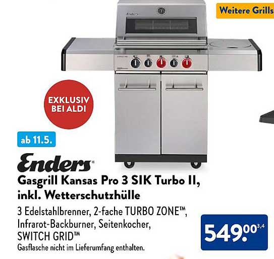 Enders Gasgrill Kansas Pro 3 SIK Turbo II, inkl. Schutzhülle