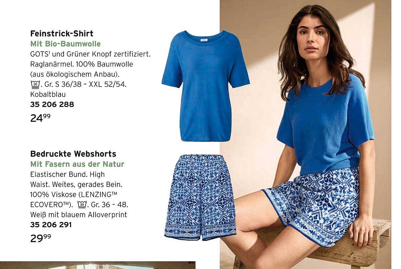 Feinstrick-Shirt mit Bio-Baumwolle & Bedruckte Webshorts