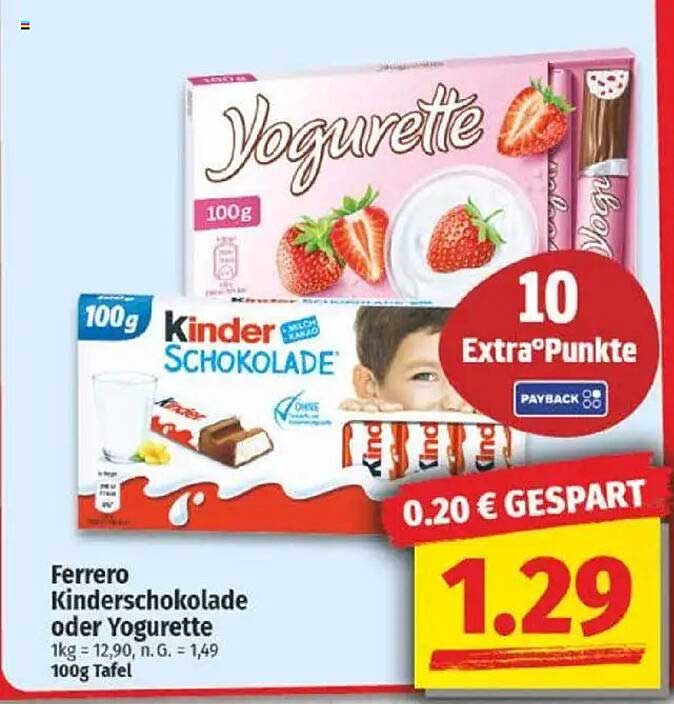 Ferrero Kinderschokolade oder Yogurette 100g