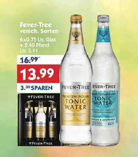Fever-Tree Tonic Water 6x0,75 Ltr. Glas – Verschiedene Sorten