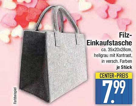 Filz-Einkaufstasche ca. 35x20x28cm, hellgrau mit Kontrast, in versch. Farben