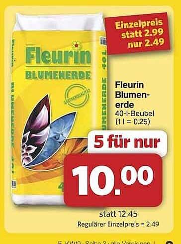 Fleurin Blumenerde 40 l für 10,00 Euro - Jetzt zugreifen!