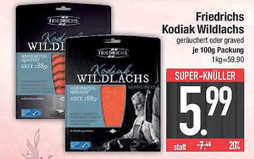 Friedrichs Kodiak Wildlachs geräuchert oder graved je 100g