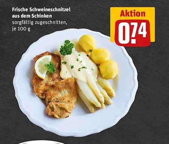 Frische Schnitzel aus dem Schinken, sorgfältig zugeschnitten, je 100 g