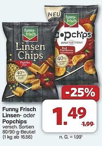 Funny Frisch Linsen- oder Popchips, 80/90-g-Beutel