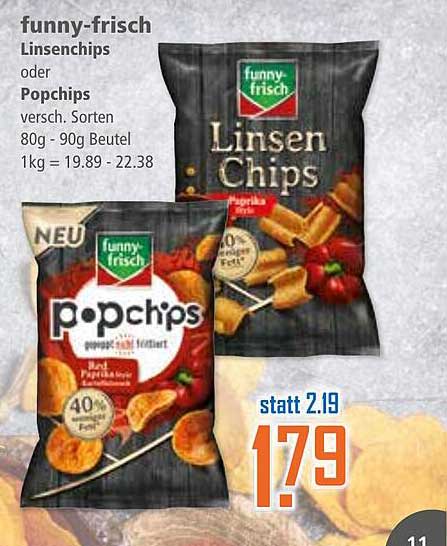 Funny-frisch Linsenchips oder Popchips 80g-90g Beutel