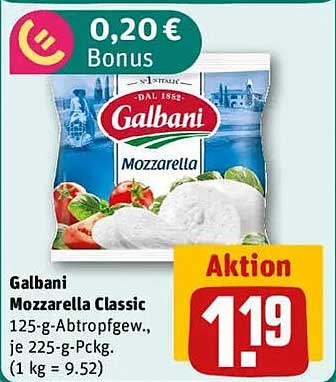 Galbani Mozzarella Classic 125-g-Abtropfgew., je 225-g-Pckg. (1 kg = 9,52 €)