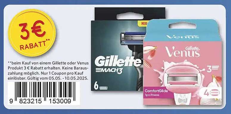 Gillette Mach3 & Venus Angebote – 3 € Rabatt