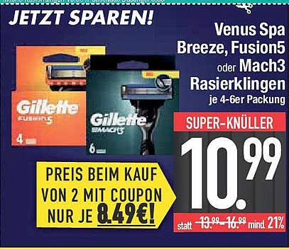 Gillette Rasierklingen je 4-6er Packung - Venus Spa, Breeze, Fusion5 oder Mach3