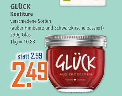 GLÜCK Konfitüre verschiedene Sorten (außer Himbeere und Schwarzkirsche passiert) 230g Glas