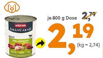 GranCarno Adult Hundefutter in 800 g Dose - Rind & Geflügel