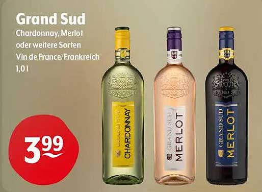 Grand Sud Chardonnay, Merlot oder andere Sorten – Vin de France, 1,0 l