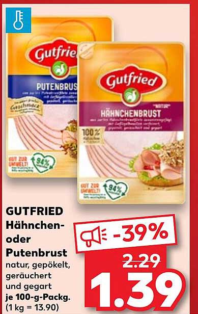 GUTFRIED Hähnchen- oder Putenbrust 100 g Packung