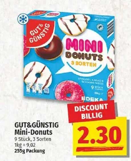 GUT&GENÜSTIG Mini-Donuts 9 Stück, 3 Sorten