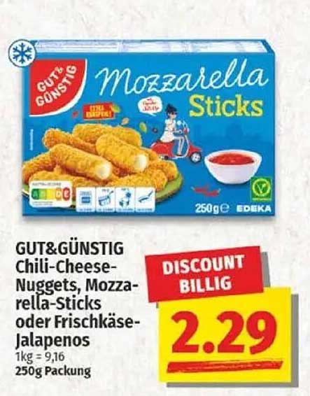 GUT&GÜNSTIG Mozzarella Sticks - 250g Packung