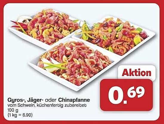 Gyros-, Jäger- oder Chinapfanne vom Schwein, küchenfertig zubereitet 100 g