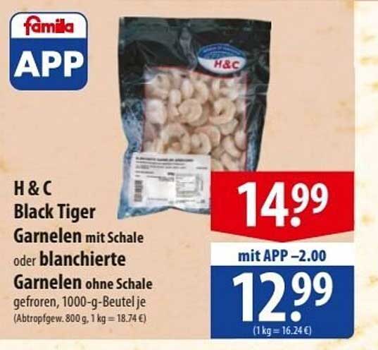 H & C Black Tiger Garnelen mit Schale oder blanchierte Garnelen ohne Schale