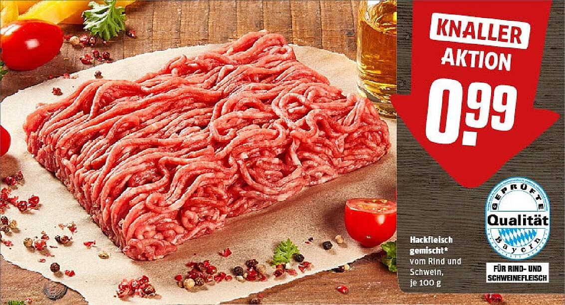 Hackfleisch gemischt vom Rind und Schwein, je 100 g