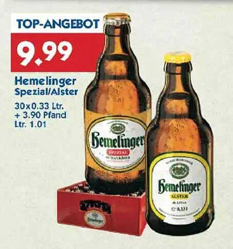 Hemelinger Spezial/Alster 30 x 0,33 l für 9,99 €