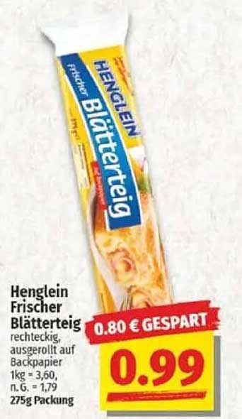 Henglein Frischer Blätterteig 275g für nur 0,99 €