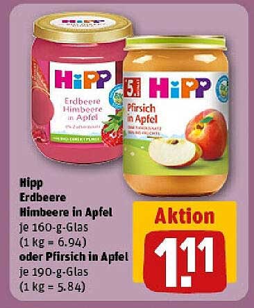 Hipp Erdbeere Himbeere in Apfel oder Pfirsich in Apfel – Aktion