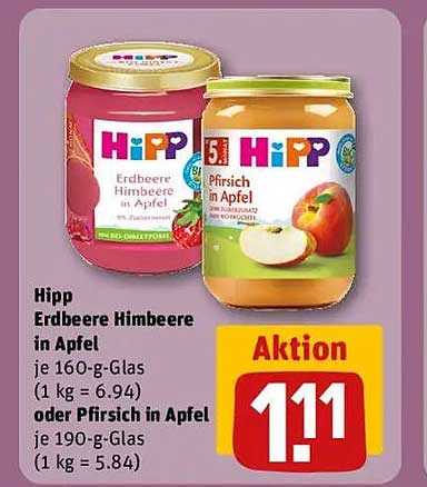 Hipp Erdbeere Himbeere in Apfel oder Pfirsich in Apfel