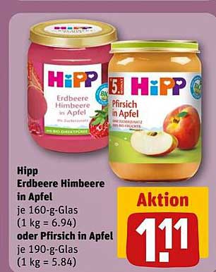 Hipp Erdbeere Himbeere in Apfel oder Pfirsich in Apfel