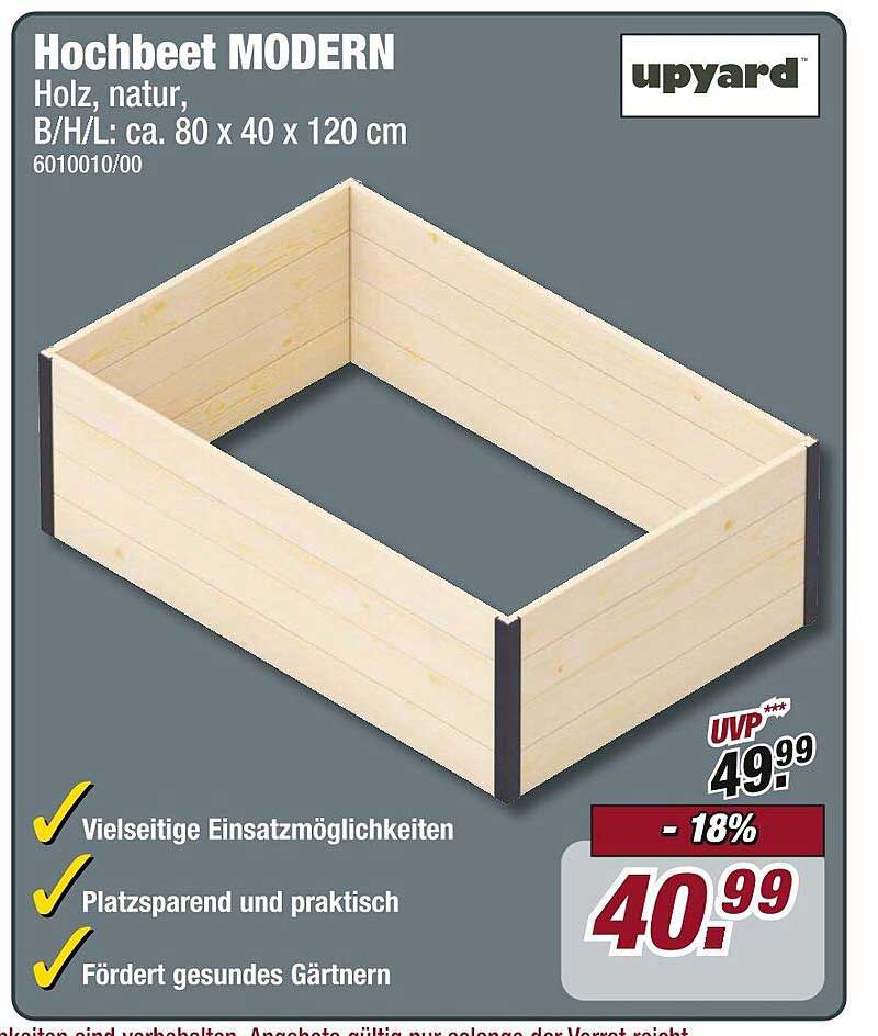 Hochbeet MODERN Holz, natur, B/H/L: ca. 80 x 40 x 120 cm
