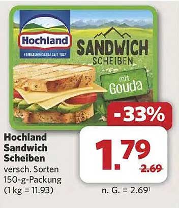 Hochland Sandwich Scheiben mit Gouda 150-g-Packung