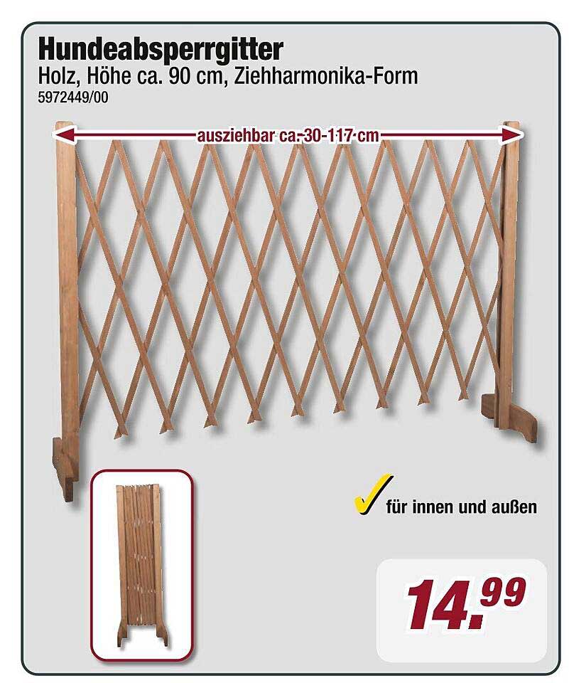 Hundeabsperrgitter aus Holz, Höhe ca. 90 cm, Ziehharmonika-Form