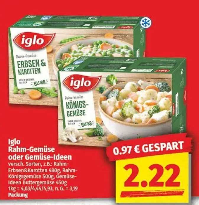 Iglo Rahm-Gemüse oder Gemüse-Ideen, verschiedene Sorten