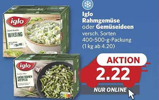 Iglo Rahmgemüse oder Gemüseideen, verschiedene Sorten 400-500-g-Packung