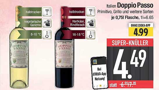 Italien Doppio Passo Rotwein und Weißwein 0,75 l